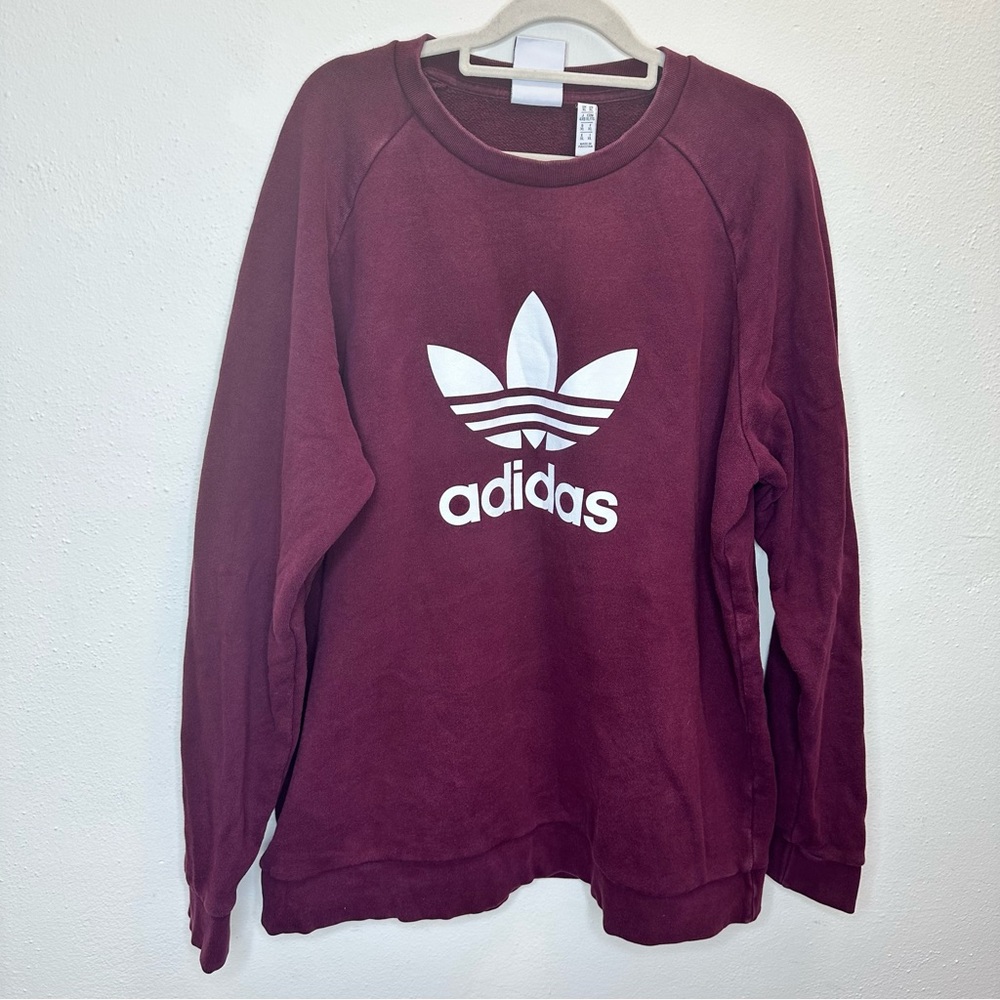 Adidas Burgundy White Logo Sweatshirt Size XLarge - Picture 2 of 9